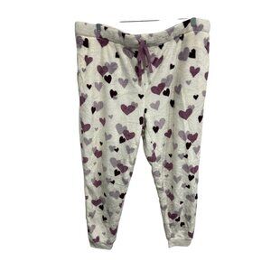 Joyspun Womens Plus Size White Purple Lounge Pants with Heart Print SZ XXL